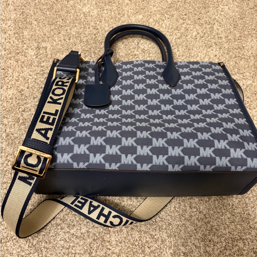 Michael Kors Blue and Gray Monogram Briefcase